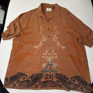 Paradise by Axis Tropical 100% Silk Shirt, Terracotta, Size 3XL